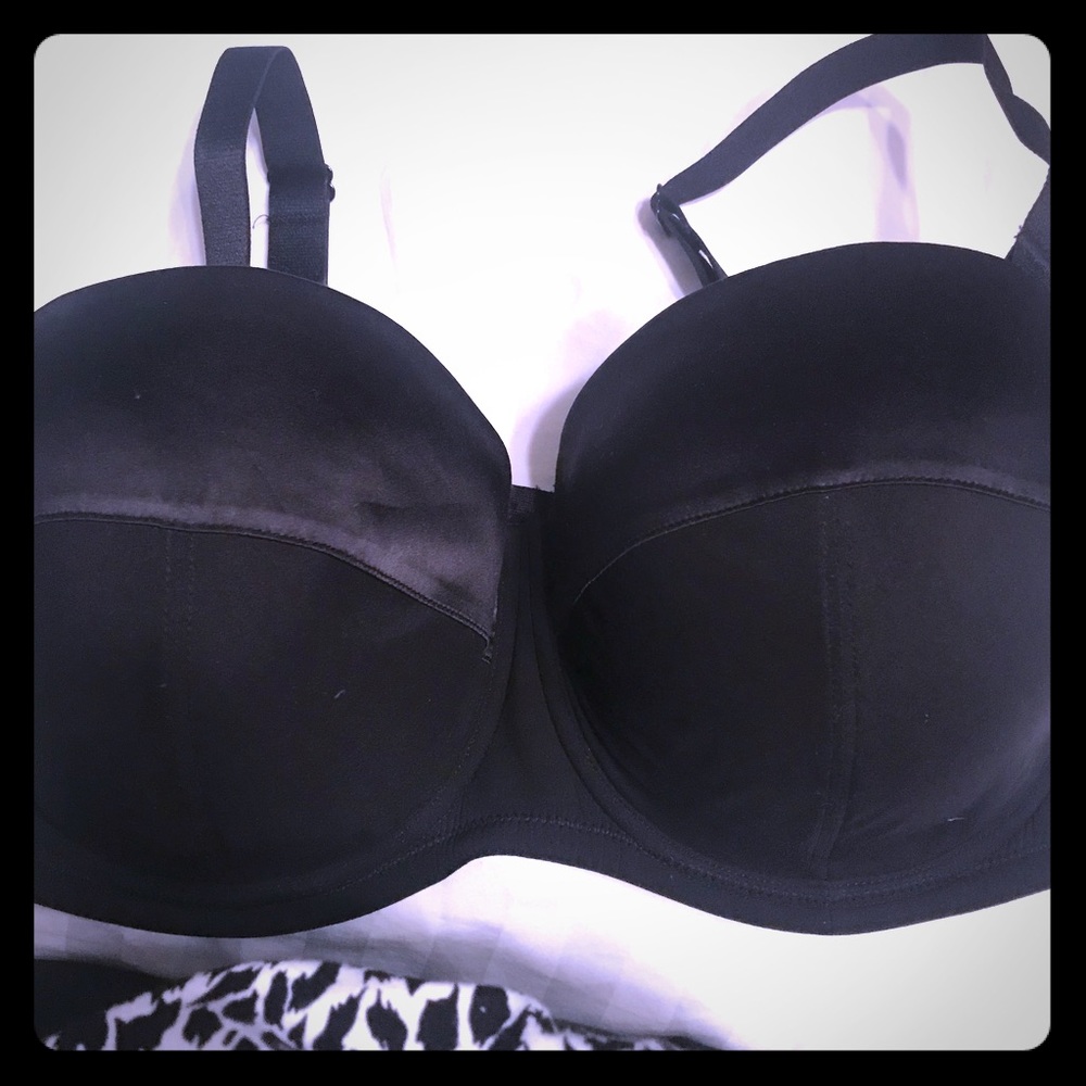 Adore Me Black bra. faux leather panels NWOT 38i